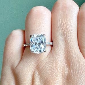 4ct Elongated Cushion Cut 925 Sterling Silver AAAAA CZ, Size 7.